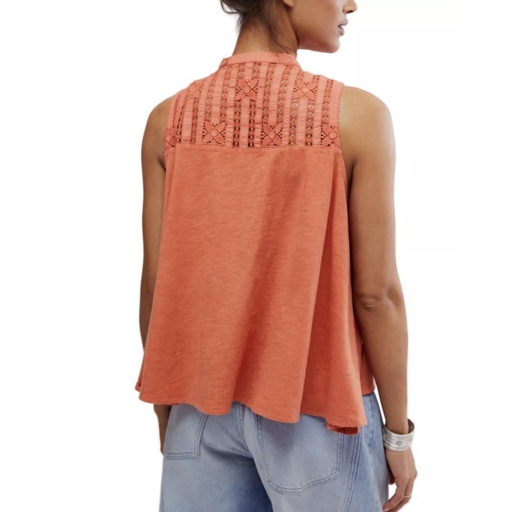 Free People Sunkissed Cotton Pointelle Tank Top Orange Sleeveless Boho | Size S - Picture 2 of 7